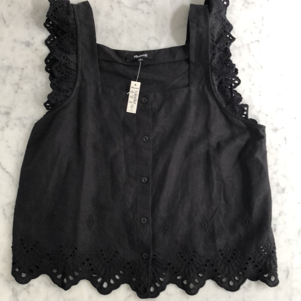 SOLD - Madewell Eyelet Ruffle Strap Button-Up Tank Top - Picture 2 of 7